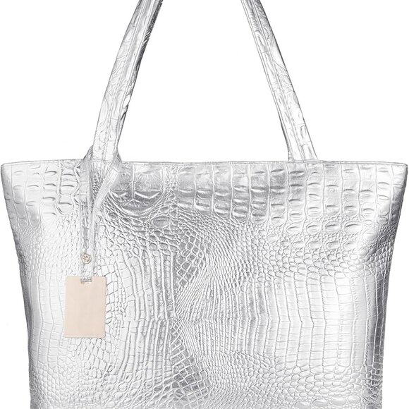Women's Crocodile Leather Tote Bag Large Shoulder Satchel Gift - Picture 1 of 6